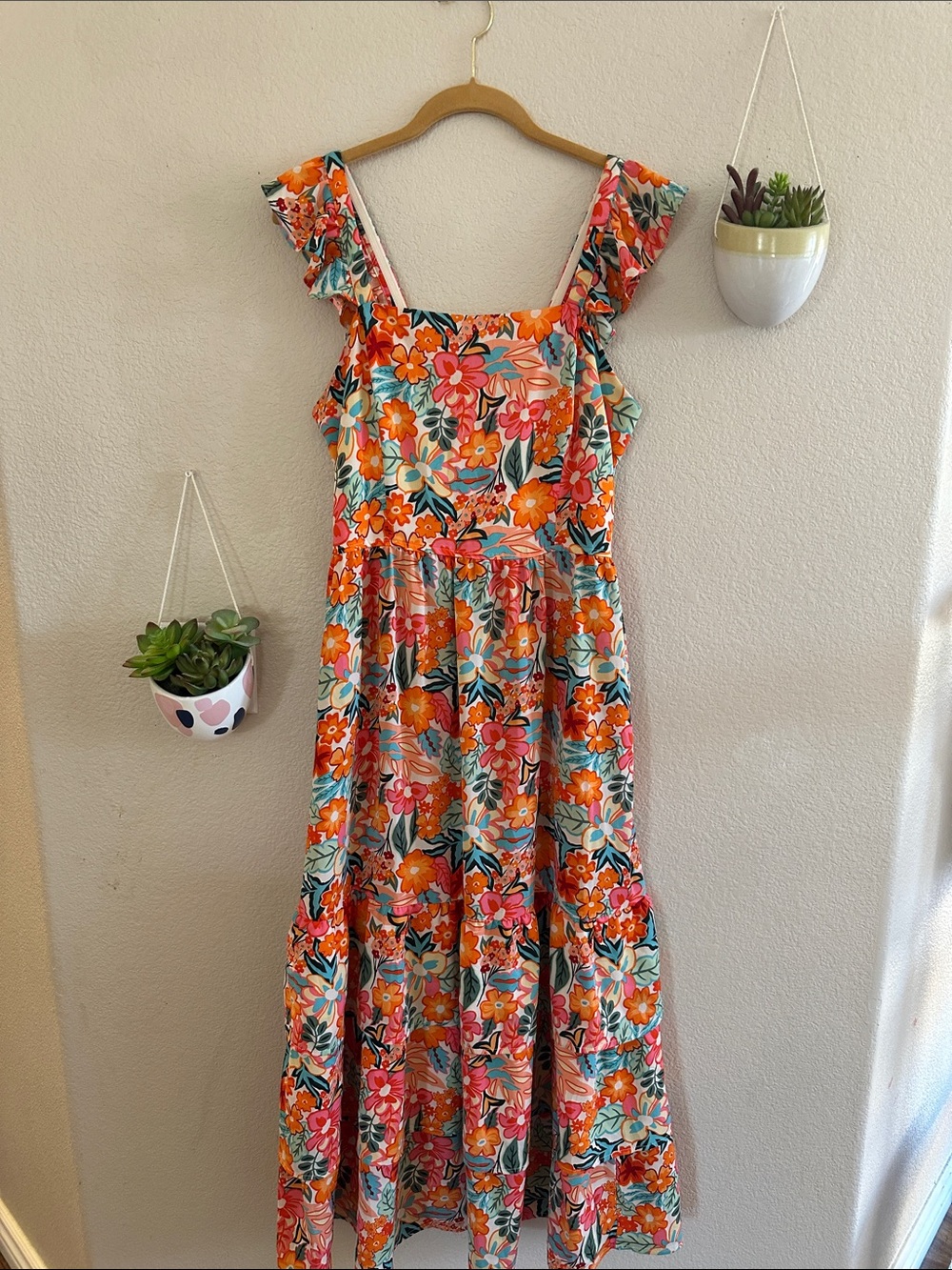 ModCloth Mod Floral Flutter Sleeve Maxi Vintage Tier Maxi Dress Large